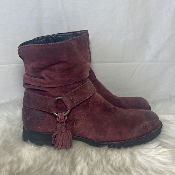 Born Cory Burgundy Suede Distressed Side Zip Booties Sz 7 - Picture 4 of 7